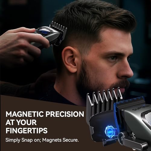 SUPRENT StormGray Professional Hair Clippers for Men - Cordless Barber Clippers & Zero-gapped Trimmer Set, Haircutting Kit with High Performance Motor, Blue Titanium-Coated Blades, Charging Stands - Image 3