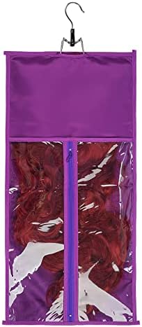 2 Packs Satin Wig Bags Storage with Wooden Hangers(23.6in x 11.4in,Purple) - Image 2