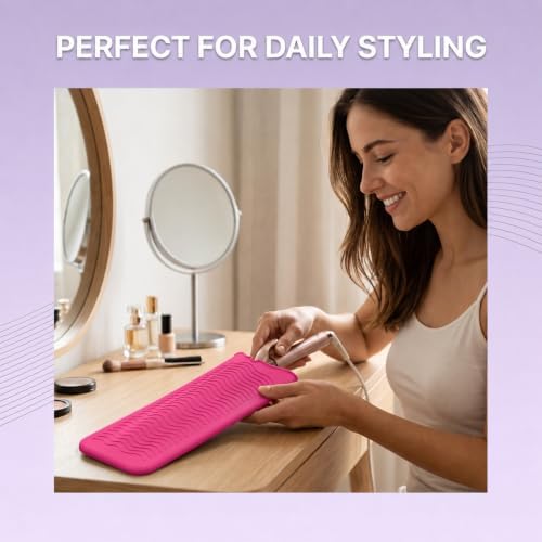 2 Pcs Heat Resistant Mat for Curling Iron Straightener, Silicone Hair Tool Pouch Bag for Hairstylist, Portable Hot Tools Travel Accessories Essentials Storage Pad for Women - Pink - Image 6