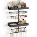 Keebofly Wall Mounted Jewelry Organizer with 2 Tired Shelves & Ring Holder- Jewelry Holder Wall Storage Display for Earrings, Necklace, Bracelet in Bathroom Bedroom, Black by Keebofly