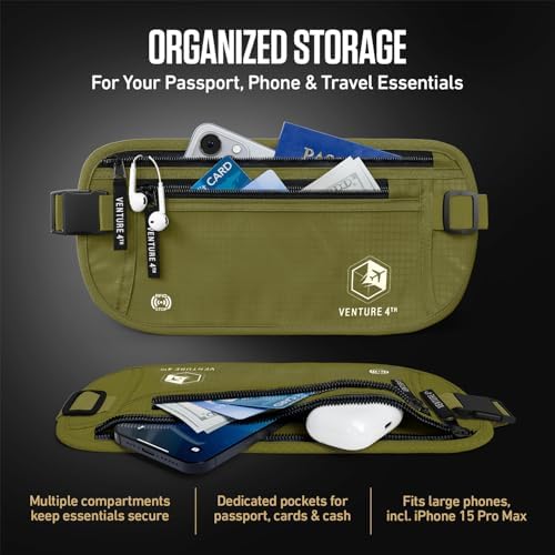 VENTURE 4TH Travel Money Belt, RFID Blocking Passport Holder - Green - Image 5