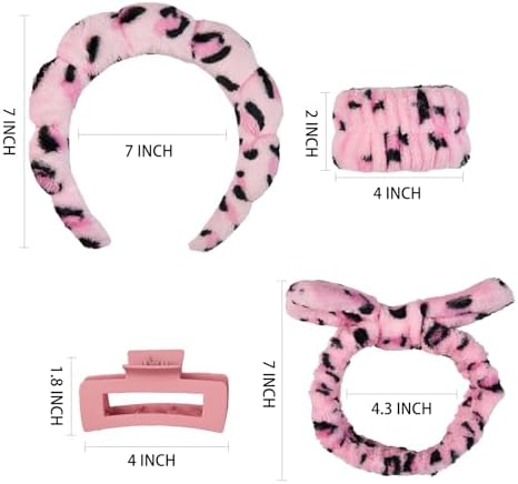 7 Pcs Spa Set, Facial Headband and Wristband Set, Skincare Accessories, College Style Girl Idea Gifts, Hair Accessories for Women and Girls（Leopard Print Pink） - Image 6