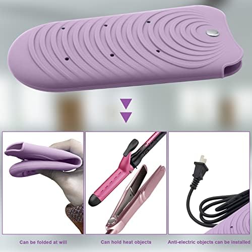 Heat Insulating Silicone Mat Pouch for Hair Styling Tools, Curling & Flat Irons Anti-Slip Travel Cover, Small Portable Straightener Pad for Curler Wands Storage, Hot Waver (Purple) - Image 5