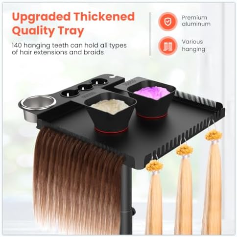 TASALON Black Salon Rolling Tray Cart on Wheels, Portable Braiding Hair Rack with Magnetic Hair Dye Bowls, Heat-Resistant Tool Rack for Salon Storage, Rolling Tool Cart & Hairstylist Station Organizer - Image 3