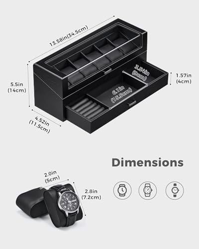 ProCase High End Wooden Watch Box for Men, 2-Layer Wood Watch Display Case Men's Jewelry Organizer Box with Drawer -6 Slot, Black - Image 3