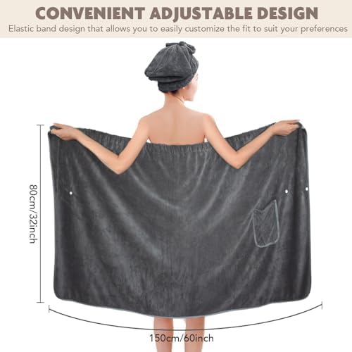 SUNLAND Microfiber Bath Towel Wrap & Hair Drying Towel Set, Dgrey, 32x60In - Image 2