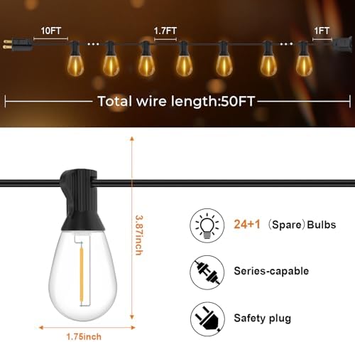 GvvooHome Outdoor String Lights, 50FT LED Waterproof Patio Lights - Image 6