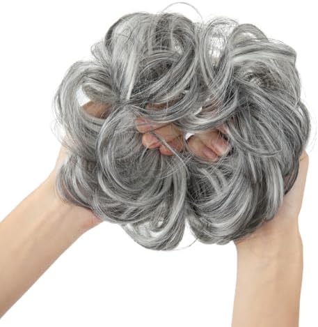 CJL HAIR Large Messy Bun Hair Piece Wavy Curly Scrunchies Synthetic Chignon Ponytail Hair Extensions Thick Updo Hairpieces for Women Dark Grey - Image 3
