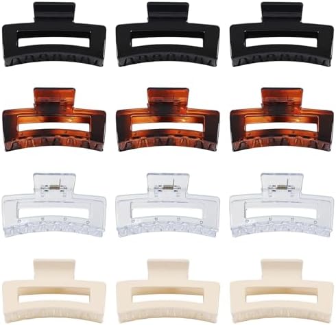 Sisiaipu 3.5 Inch Medium Square Claw Hair Clips, 12 Pcs Transparent, Amber, Glossy Black for Thick and Thin Hair - Hair Accessories for Women and Girls - Image 2