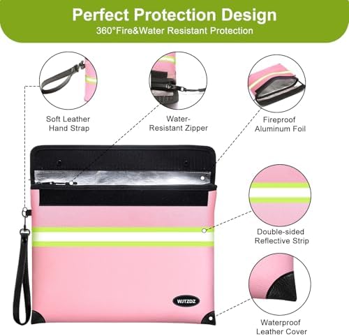 Upgraded Fireproof Money Bag,10 Layers of Heat Insulated Materials,6500F Fireproof,Waterproof Zipper,Reflective Strip,Document Bag with Handle for Cash,Important Documents（Not Suitable for A4 Files） - Image 3