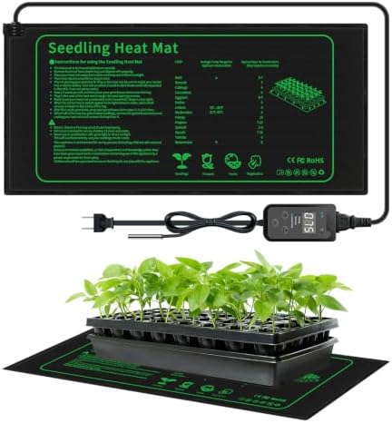 SYSAI Seedling Heat Mat 20" x 10" with Digital Thermostat, Waterproof Heating Pad for Indoor Seed Starting, Germination, Greenhouse & Reptile Tank by SYSAI