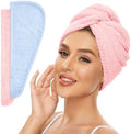 SimpleField 2 Pack Microfiber Hair Towel Wrap for Women, Anti Frizz Quick Drying Hair Turban for All Hair Style, Absorbent and Lightweight (Blue+Pink) by SimpleField