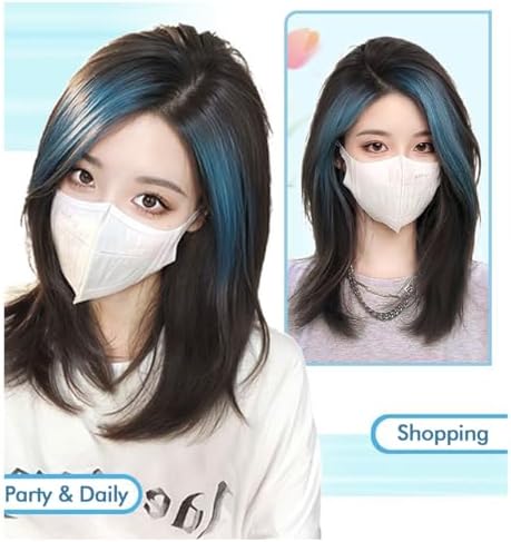VAVANGA Hair Topper with Bangs Middle Part Black with Blue Highlight Color - Image 5