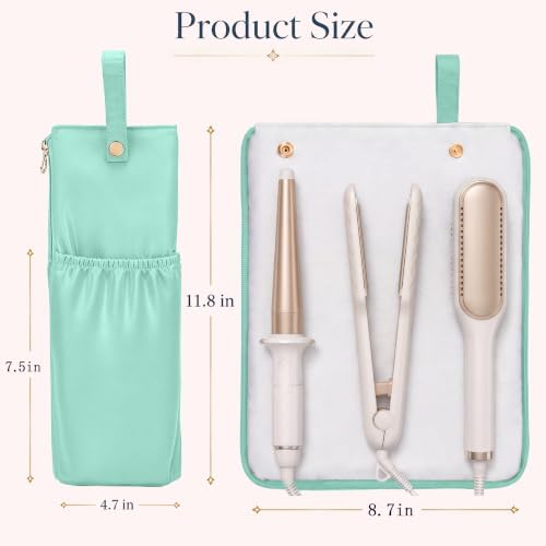 Hot Tools Travel Bag with Heat Resistant Mat, 2-in-1 Hair Tools Organizer Bag for Curling Iron, Flat Iron, Portable Holder & Mat with Cord Pocket for Home Travel(Green) - Image 4