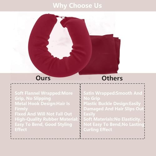 Overnight Hair Curlers Heatless Curls,SXWFYZ No Heat & Damage Velvet Curling Rods Hair Rollers for Long Short Hair Care Styling Tools(Wine Red 3PCS W/Silk Scarf) - Image 5
