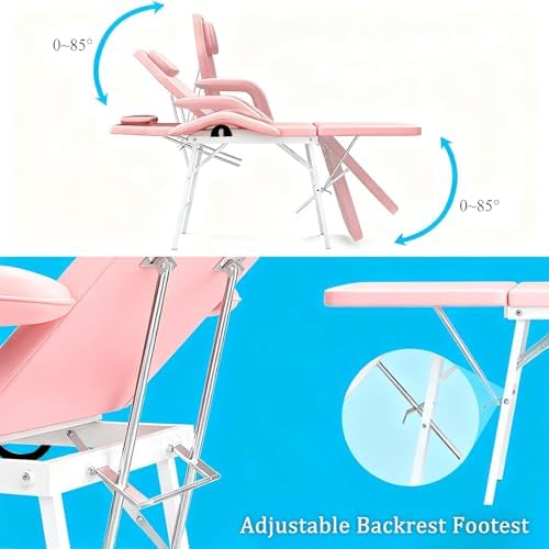 Portable Tattoo Chair, Foldable 73" Spa Facial Bed with Carry Bag, Pink - Image 3