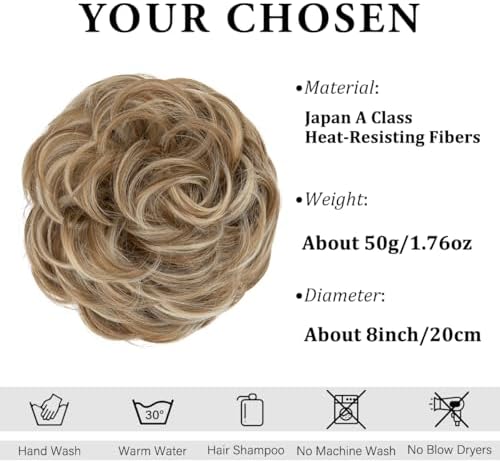 CJL HAIR Large Messy Bun Hair Piece Wavy Curly Scrunchies Synthetic Chignon Ponytail Hair Extensions Thick Updo Hairpieces for Women Sahara Beige - Image 2