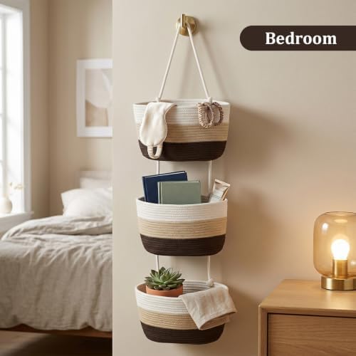 TeoKJ Over the Door Hanging Storage Basket, Wall Organizer, Gradient Brown - Image 6