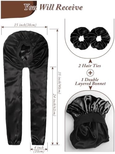 1+2 Satin Pantyhose Bonnet for Braids, Long Hair Bonnet for Women Sleeping - Image 2