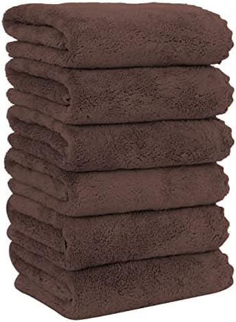 MOONQUEEN 6 Pack Premium Hand Towels - Quick Drying - Microfiber Coral Velvet Highly Absorbent Towels - Multipurpose Use as Hotel, Bathroom, Shower, Spa, Hand Towel 16 x 28 inches (Wood Brown) by MOONQUEEN