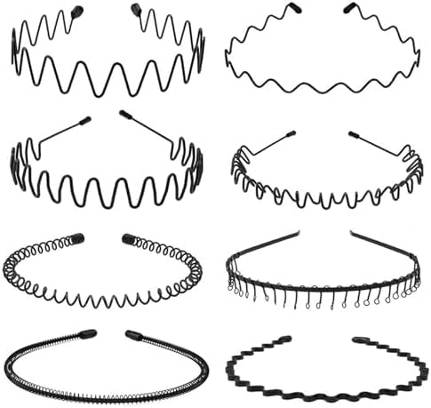 Metal Headband Men, Non Slip Wave Hair Band, Zigzag Grip 8 Pcs by KELUBATUbrand