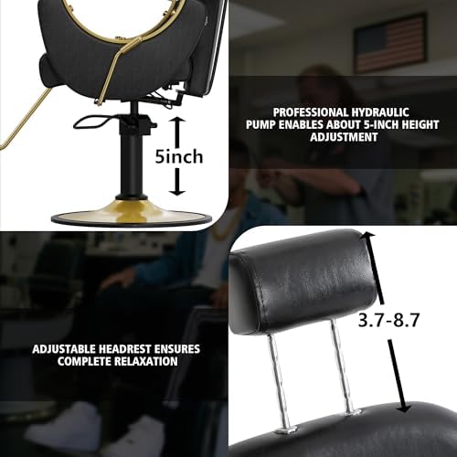 KIGOTY Salon Chair for Hair Stylist, 360° Swivel Reclining Barber Chair for Barbershop, Height Adjustable Hair Chairs, Hairdresser Braiding Styling Chairs, Beauty Spa Equipment (Modern Black) - Image 5