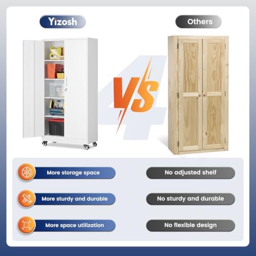 Yizosh Wheeled Metal Garage Storage Cabinet,Lockable Files Storage Cabinets - Image 6