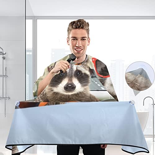 Kigai Funny Raccoon Watercolor Paint Waterproof Barber Cape for Men Adjustable Neck Size Haircut Cape Salon Cape for Hair Treatment - Cutting/Coloring/Perming - Image 6