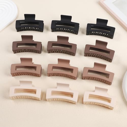 12 Pcs Medium Hair Clips for Women, 3.5 Inch Square Claw Clips, Colorful Hair Claw Clips for Thick and Thin Hair, Bulk Hair Accessories for Women and Girls- Brown - Image 5