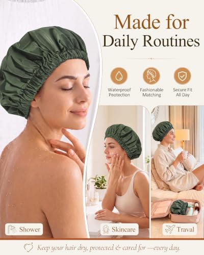 Edoneery Shower Caps for Women Reusable Waterproof, Shower Hair Cap - Image 4