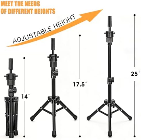 25" Mini Wig Stand Tripod, Adjustable Metal Mannequin Head Stand - Image 5