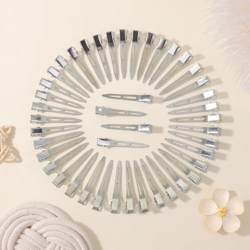 choicbaby 40pcs Silver Hair Clips Metal Duckbill Clip 2.2 Inch Duck Clips for Hair Single Prong Curl Hairpins With Holes Duckbill Hair Accessories for Women Hair Styling Clips - Image 2