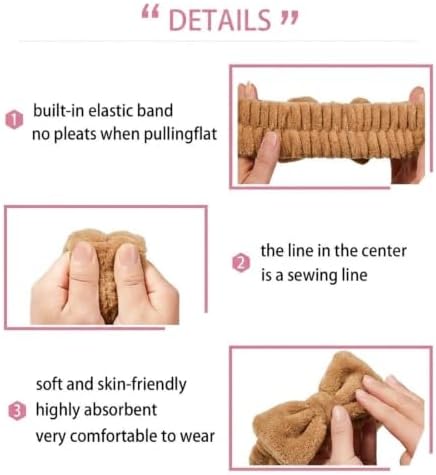 7 Pcs Spa Set, Facial Headband and Wristband Set, Skincare Accessories, College Style Girl Idea Gifts, Hair Accessories for Women and Girls（Brown） - Image 7