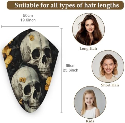 Microfiber Hair Towel Wrap Gothic Skulls Yellow Flowers - Image 2