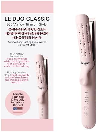 L’Ange Hair Le Duo Standard 360° Airflow Styler | Curl & Straighten with One Tool | 3.5" Snag-Free Titanium Plates | Cooling Air Vents to Set Curls | Adjustable Temp & Auto Shut-Off | Blush by LANGEHAIR