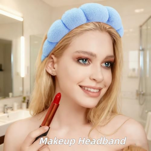 7 Pcs Spa Set, Facial Headband and Wristband Set, Skincare Accessories, College Style Girl Idea Gifts, Hair Accessories for Women and Girls (Blue) - Image 3