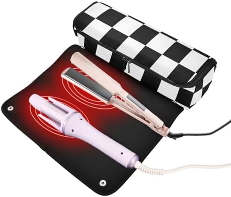 Checkerboard Plaid Hair Tools Travel Bag Carrying Case Portable Travel Organizer Pouch with Heat Resistant Mat for Hair Dryer Flat Irons Curling Iron - Image 2
