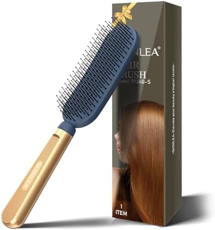 SHINLEA Slim Hair Brush for Fine Thin Thick Hair, Soft Double Nylon Bristles for Deep Detangling & Massage, Metal-Infused Luxury Gold Handle, Gift for Women Men Kids by SHINLEA