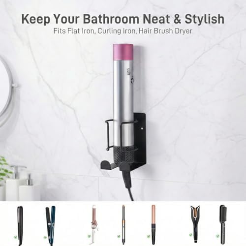 Curling Iron Holder, Stainless Steel Flat Iron Holder Wall Mount, Hair Straightener Holder for Bathroom Storage, Space Saving Hair Tool Organizer Black PTALSEAW - Image 2