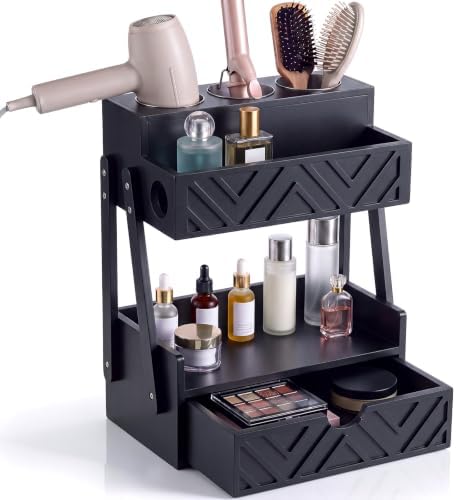 Hair Tool Organizer with Drawer 2 Tier Bathroom Countertop Organizer, Black by Unknown