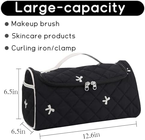 GISMTR Quilted Hair Tools Travel Case, Cotton Portable Storage Bag with Hanging Hook for Hair Curler Accessories, Cute Dustproof Travel Organizer - Image 2