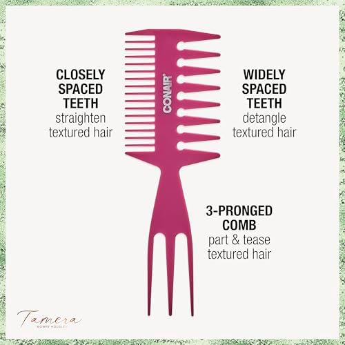 CONAIR x Tamera Mowry Collection Smoothing Brush and 3 in 1 Comb Set- slick back hairbrush to smooth flyaways - perfect to section or tease hair - sleek ponytail bun - 2 piece bundle - Image 2