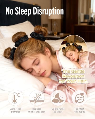 BONNET QUEEN 3 Pack Small Satin Heatless Hair Curler for Medium to Long Thick Hair, Heatless Curls Overnight, Hair Curlers to Sleep In, Damage-Free Small Curls with Built-in Scrunchie, Black - Image 3