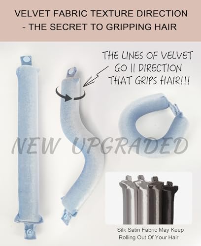 Classic Heatless Curls Overnight Rods - Upgraded Directional Grip Velvet No Heat Hair Curlers to Sleep Hair Rollers Flexible Curling Rods Set for Long Thicker Hair, Full Coverage Larger Silk Scarf - Image 5
