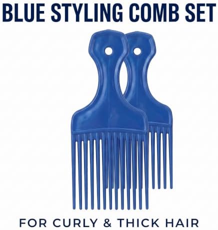 2Pcs Blue Salon-Style Hair Pick and Barber Comb - Pick Comb for Curly Hair and Parting Care for Thick Quality Barber Supplies, Styling Tools and Appliances - Image 2
