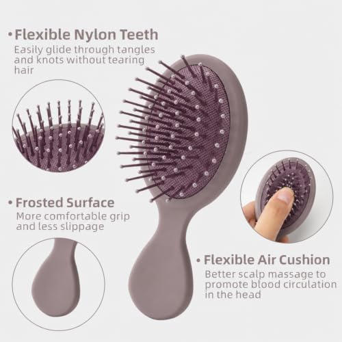 Mini Hair Bursh for Kids Women and Men, Protable Travel Size Hair Brush for Pockets Purse backpack, Mini Detangler Brush for All Hair Types, Small Hair Brush for Detangling(Purple) - Image 6