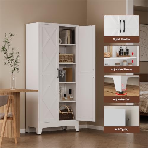 COFaR Metal Kitchen Cabinet with 2 Door and 4 Adjustable Shelves, 71" White - Image 5