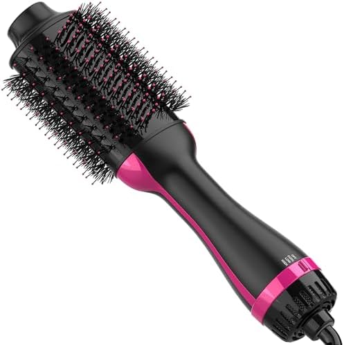 Dimecano Hair Dryer Brush, 4 in 1 One Step Hair Dryer and Styler Volumizer, Professional Hot Air Brush with Negative Ion Anti-frizz Blowout for Drying, Straightening, Salon, Black Pink by Dimecano