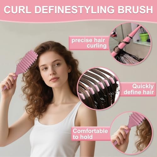Curly Hair Brush, Curl Defining Brushes, Styling Brush for Curly Hair, Shaping and Defining Curls Brushes for Women (Pink) - Image 3