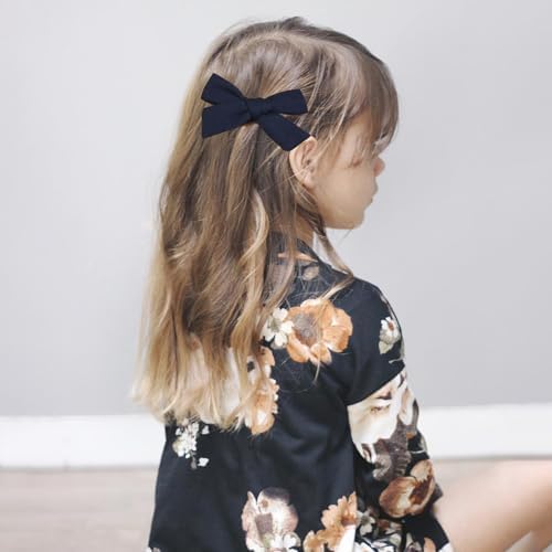 DEEKA Navy Cotton Linen Hair Bows 2 Sizes 5"&3.5" Soft Hair Bow set for Toddler Girls Long Ponytail Knot Bows Alligator Clip Hair Accessories for Little School Girls (Navy) - Image 6